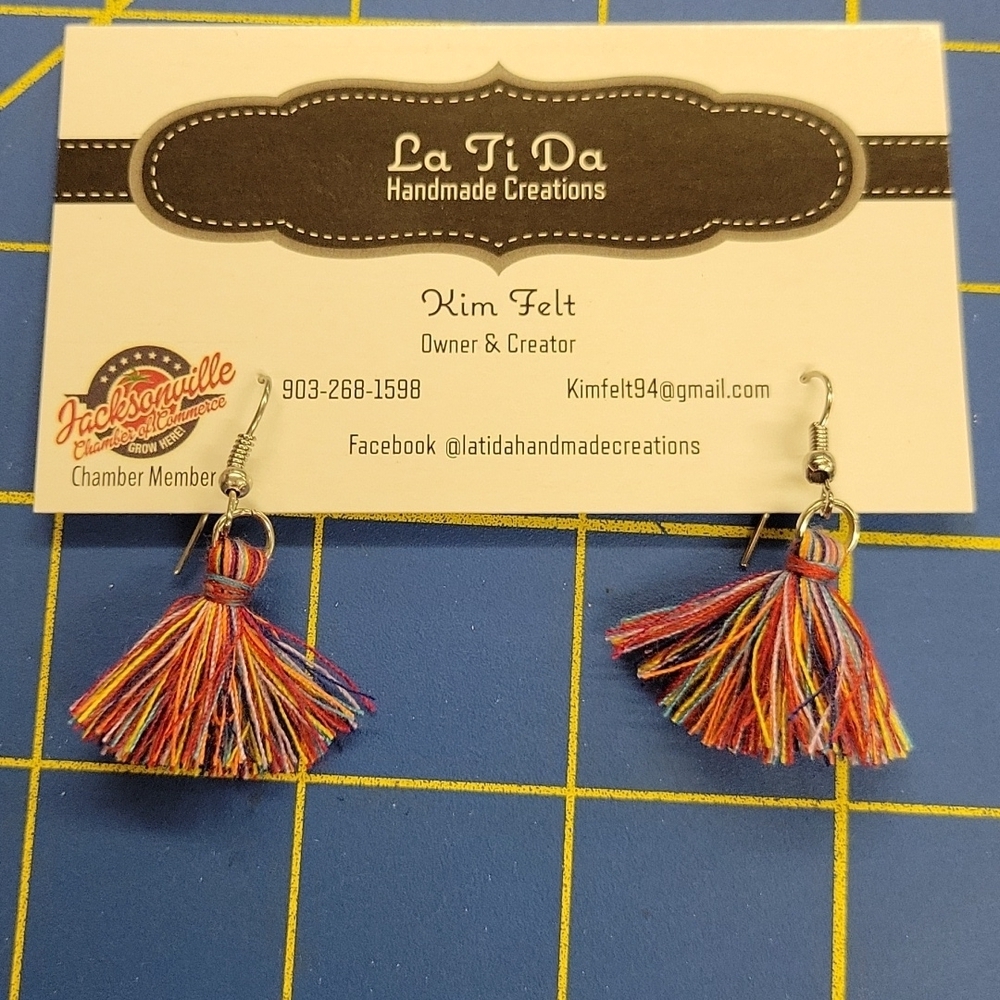 Tassel 1" Dangle Thread Earrings Red
